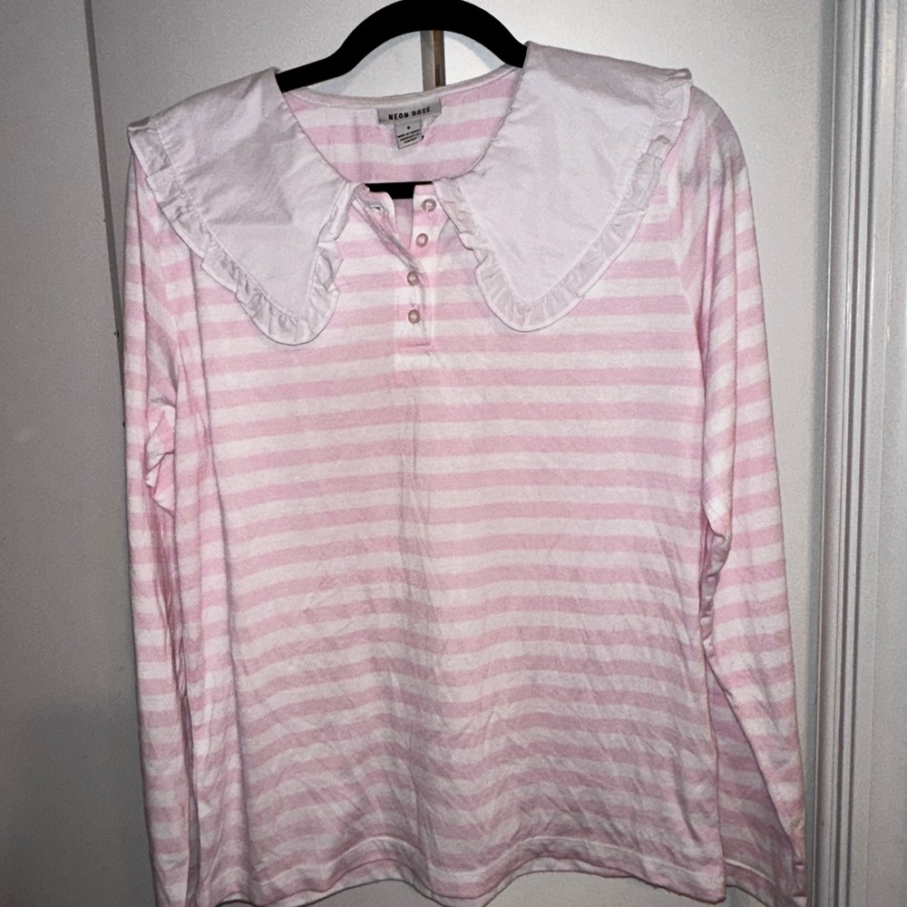 PINK & WHITE STRIPE L/S T’SHIRT